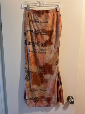 SHEIN Rust and Brown Tie-Dye Graphic Maxi Skirt